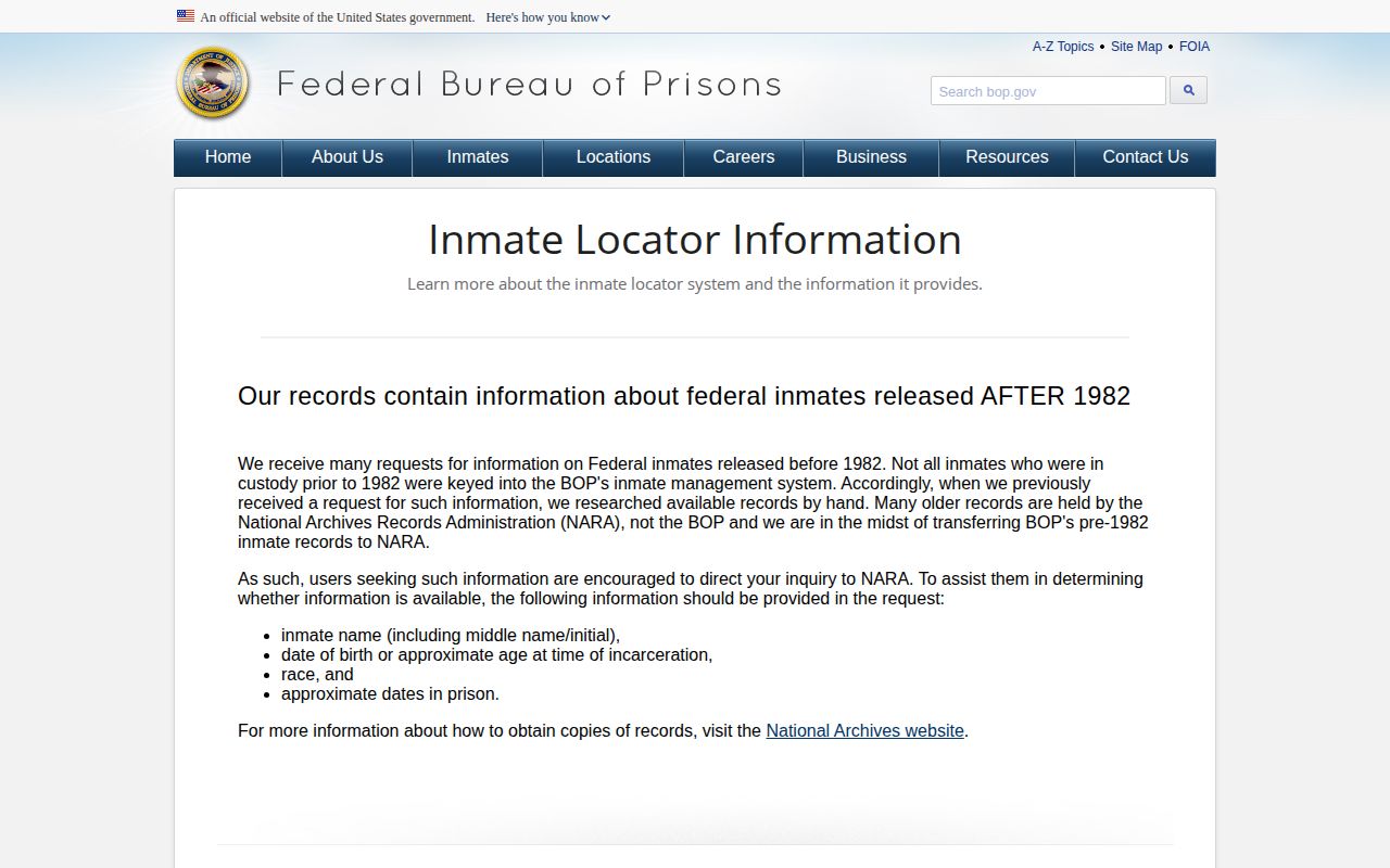 Federal Bureau of Prisons release-result lookup for Hopkins County