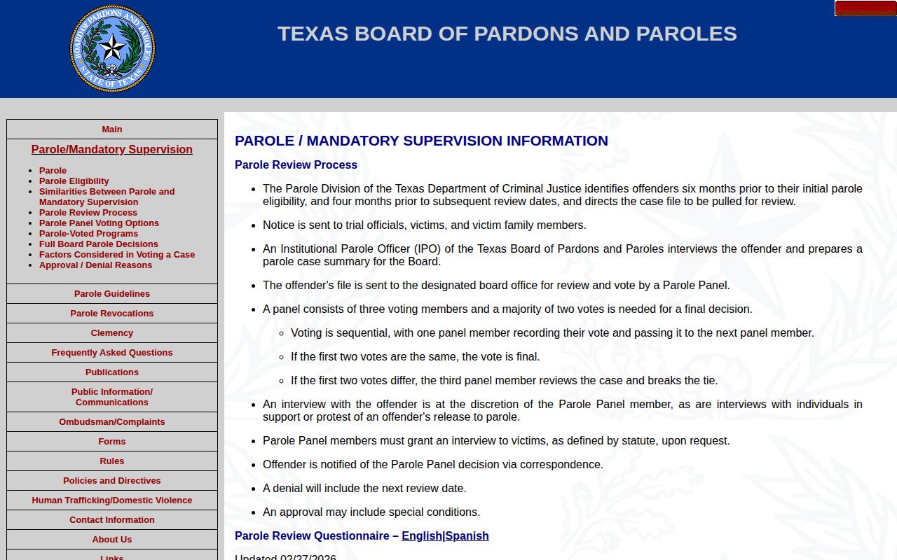 Texas parole review sequence page