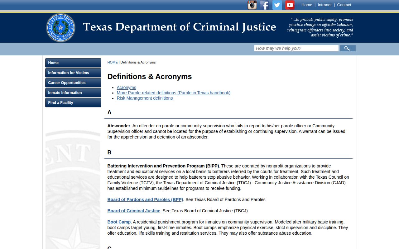 TDCJ definition of Projected Release Date