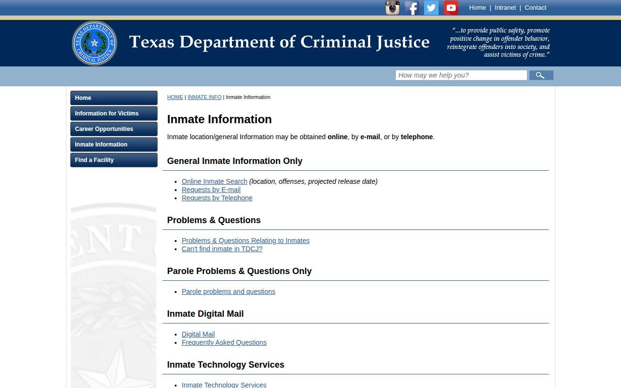 Hopkins County released inmate TDCJ information page